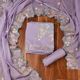 Mul Cotton Purple Unstitched Suit